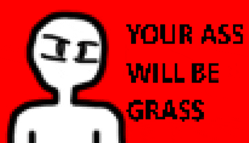 a pixelated image of a person with the words your ass will be grass