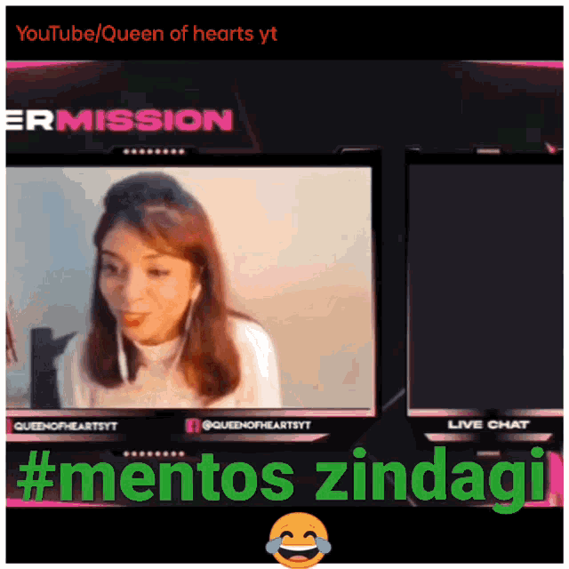 a video of a woman laughing with the words " mentos zindagi " below her