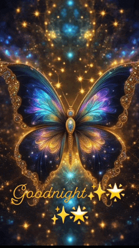a colorful butterfly with the words goodnight written below it