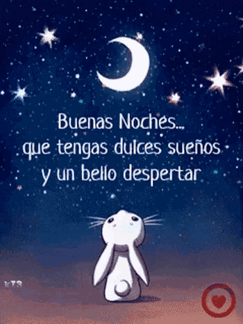 a picture of a rabbit with the words buenas noches que tengas dulces suenos y un bello despertar on it