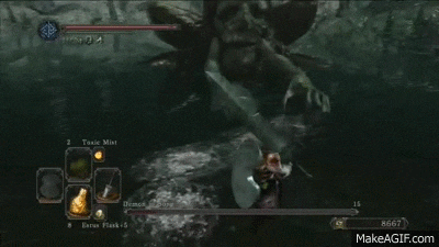 a video game is being played in a dark room with a lot of water coming out of the ground .