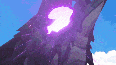 a purple light is coming out of a hole in the sky