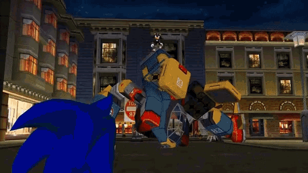shadow the hedgehog is standing in front of a building holding a cell phone
