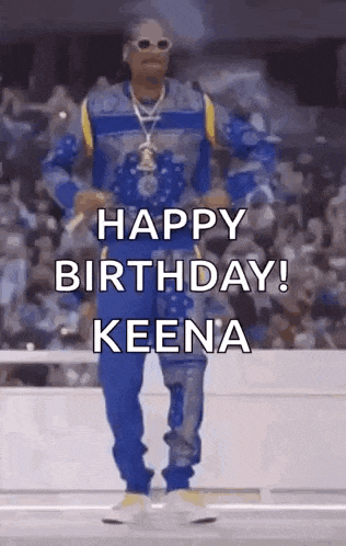 snoop dogg is dancing in front of a crowd and saying `` happy birthday ! keena '' .