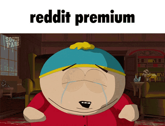a cartoon character crying with the words " reddit premium " above him