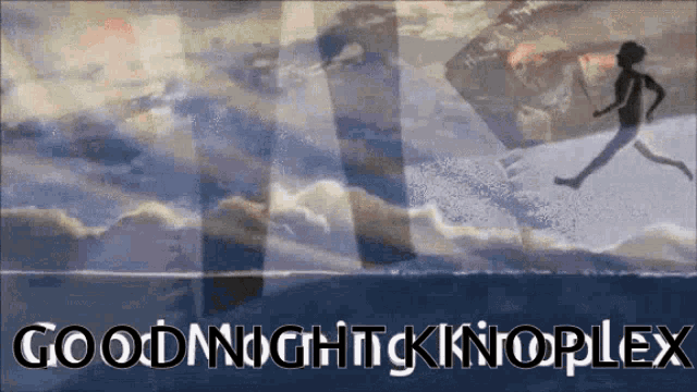 a poster that says goodnightkinoplex with a person running in the background