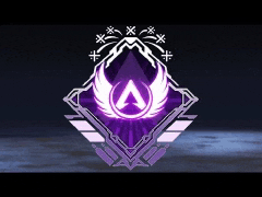 a purple emblem with a mountain in the center and wings around it