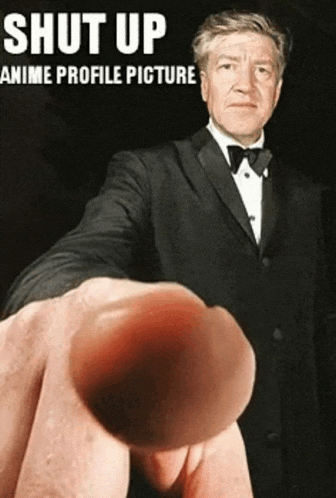a picture of a man in a tuxedo with the words shut up anime profile picture on the bottom