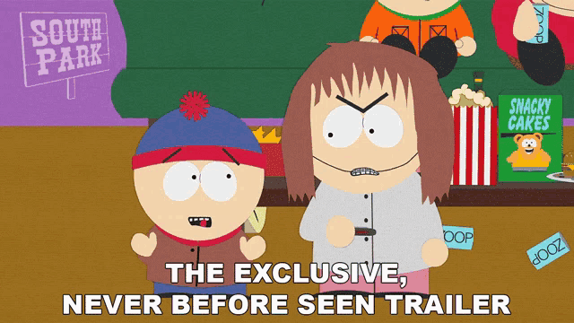 a poster for south park shows stan and wendy standing next to each other