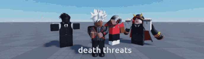 a group of roblox characters standing next to each other with the words death threats written on the bottom