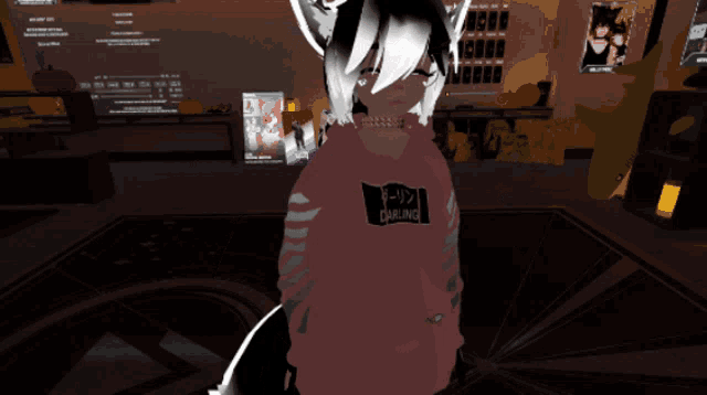 a girl with a hoodie that says darling
