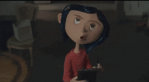 coraline from coraline the animated movie is holding a briefcase and says one boring blue boy