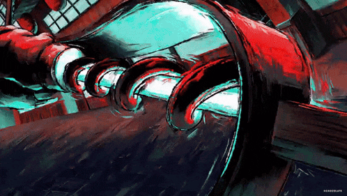 a colorful painting of a person riding a roller coaster with the word screenshots below it
