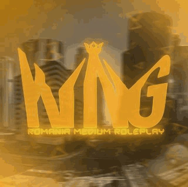 a yellow logo for romania medium roleplay with a crown on it .