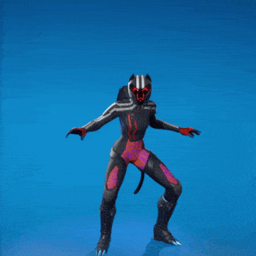 a video game character with a cat 's tail is dancing on a blue background