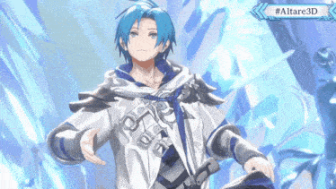 a blue haired anime character with the hashtag #altare3d