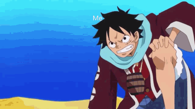 a monkey d luffy from one piece is standing on a beach