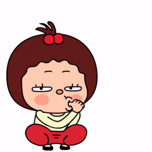 a cartoon girl giving a thumbs up next to a red line