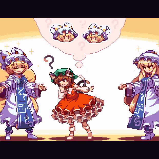 a pixel art of a girl with a question mark above her