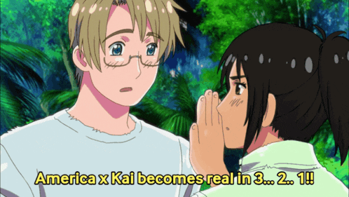 a cartoon of a man and a woman with the caption " america x kai becomes real in 3 ... 2 ... 1 !! "