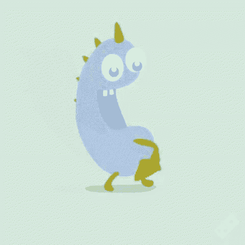 a cartoon worm is eating a piece of bread on a blue background .