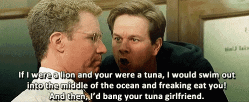 two men are having a conversation and one of them is saying if i were a lion and your were a tuna