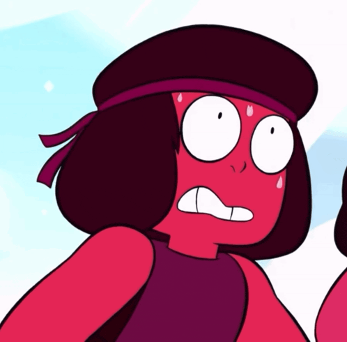 a close up of a cartoon character with a surprised expression on her face