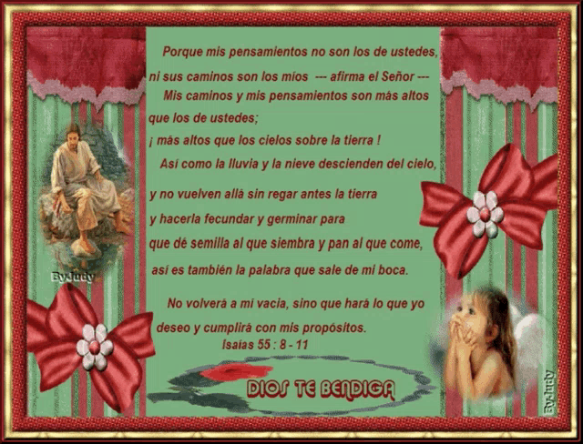 a picture of jesus and a girl with the words dios te bendiga on the bottom