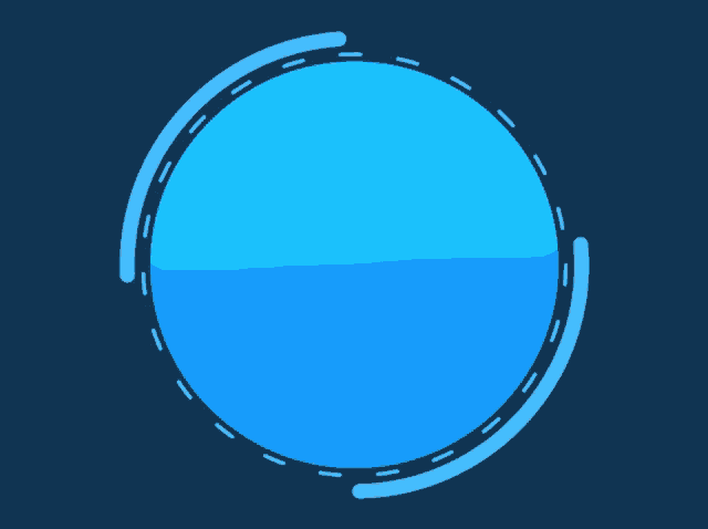 a blue circle on a dark blue background with a half of it filled with water