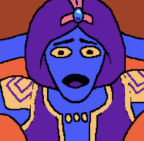 a pixel art drawing of a blue genie