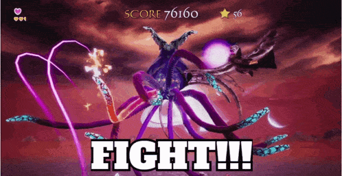 a video game with a score of 76160 and the words fight on the bottom