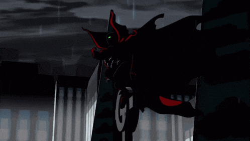 a cartoon of spawn standing on a sign that says g.s.