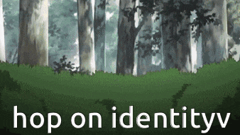 a cartoon of a forest with the words hop on identityv