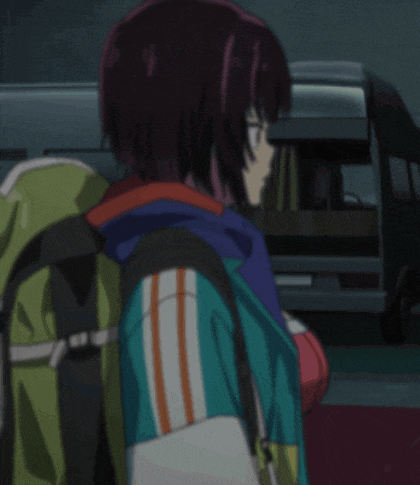 a girl with a backpack on her back is giving a thumbs up sign