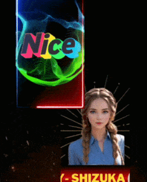 a woman in a blue shirt is standing in front of a sign that says ' sunday '