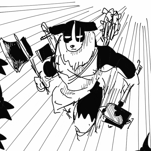 a black and white drawing of a dog with a beard