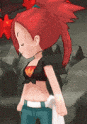 a cartoon girl with red hair is holding a towel in her hands .
