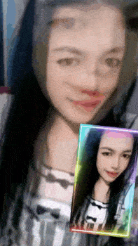 a woman 's face is shown with a picture of her in the background