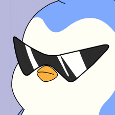 a blue and white bird wearing a pair of striped sunglasses