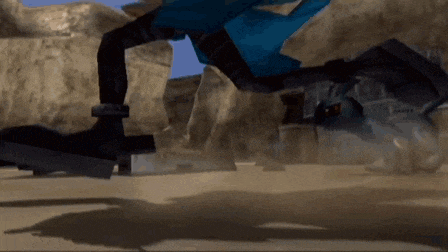 a person in a blue shirt is standing on a rock in a video game