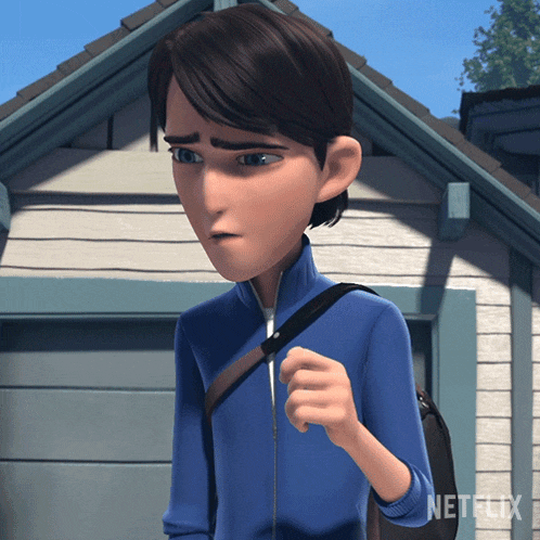 a cartoon character is standing in front of a house with a netflix logo in the corner