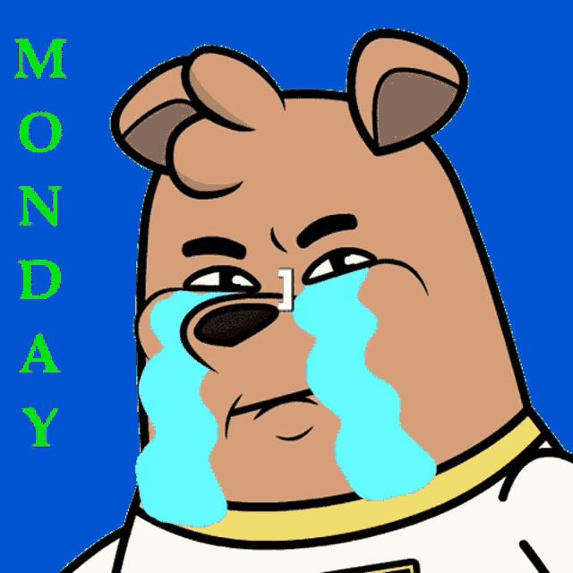 a cartoon of a dog crying with the word monday in the background