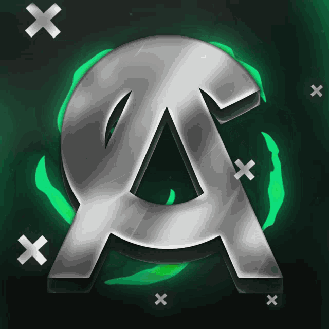 the letter a is surrounded by crosses and a green background