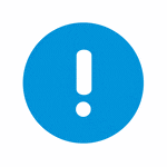a blue circle with a white exclamation point inside