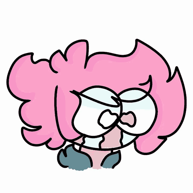 a cartoon drawing of a girl with pink hair