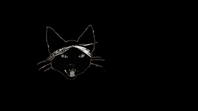 a drawing of a black cat with a bandage on its head