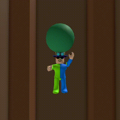 a roblox character is holding a green balloon in his hand .