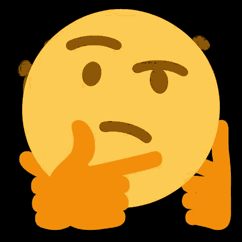 a thinking smiley face with a hand on its chin