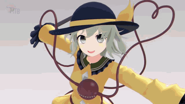 a drawing of a girl with a hat and a heart on her chest with the letters smb on the bottom