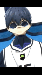 a boy with glasses and a shirt that says bluelock